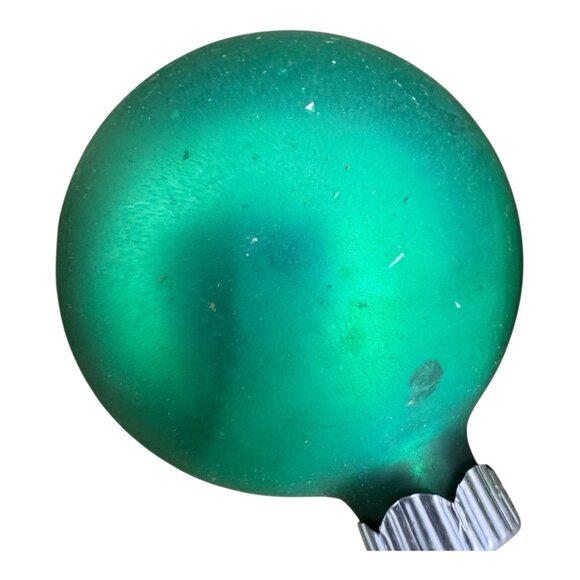 Vintage Emerald Green Christmas Tree Ornaments Set 12 Shiny Brite Glass Baubles - Picture 9 of 11